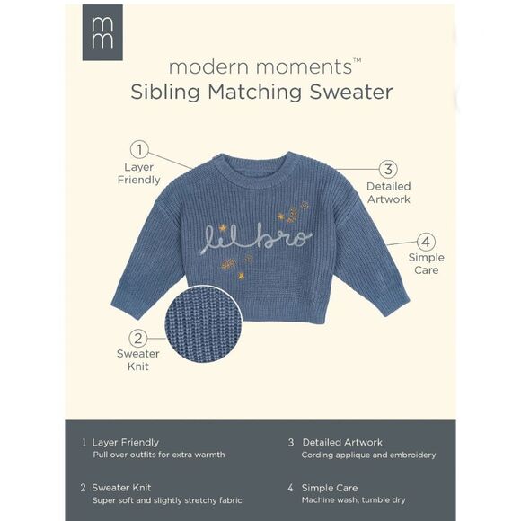 Modern Moments by Gerber Baby Boy Little Bro Sweater Shirt Sizes 24 Months - Picture 7 of 8